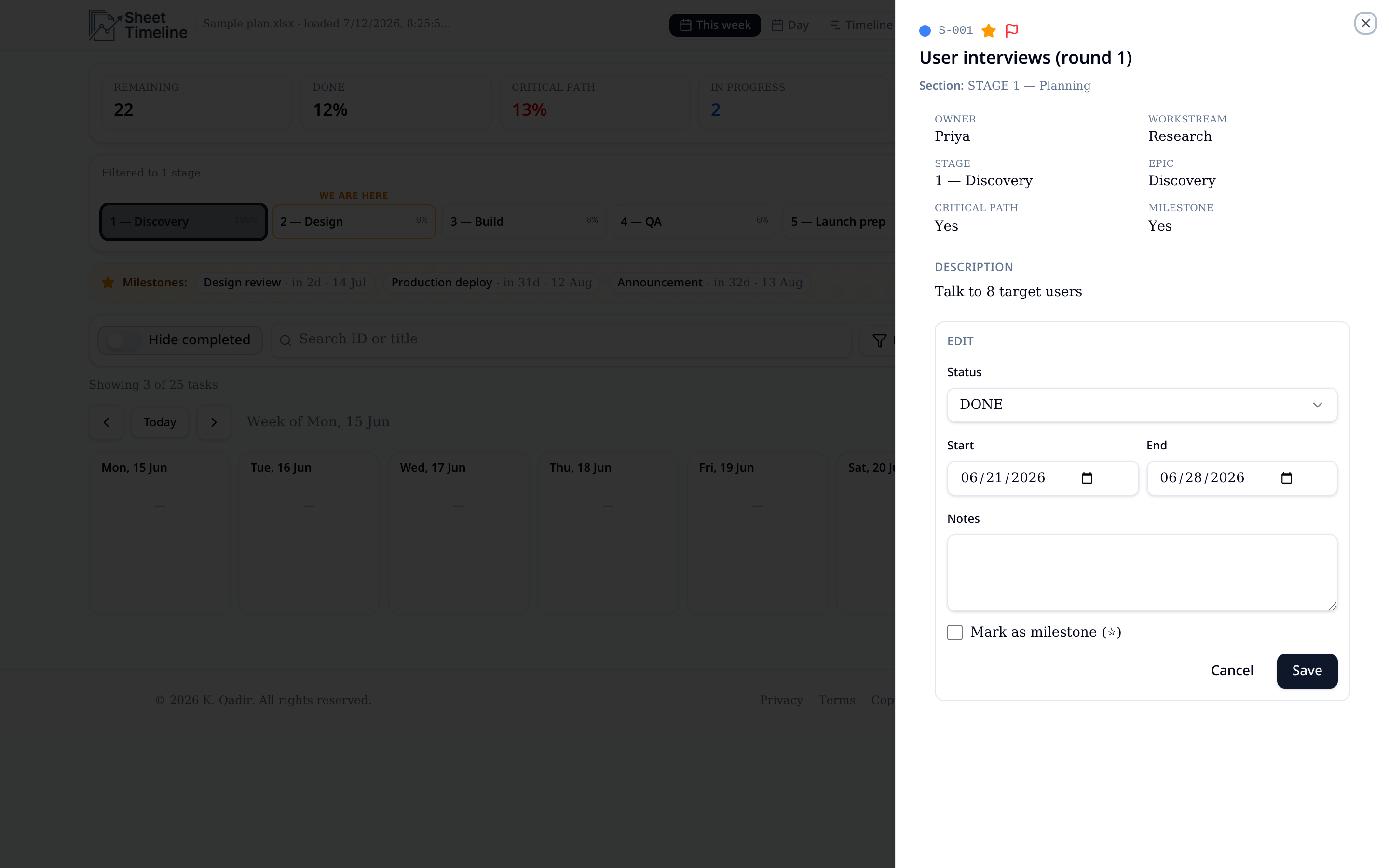 Figure 7 — Task panel with badges and edit fields